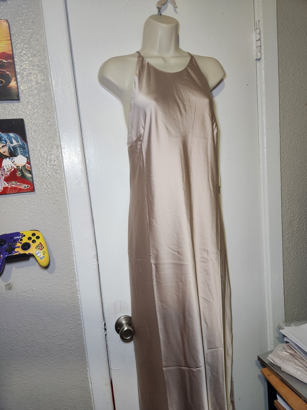a new day Satin Halter Maxi Dress in Champagne Taupe